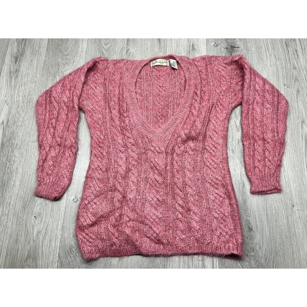 Vtg Womens Mohair Sweater Fondant Pink Deep V-Neck Acrylic Blend Size M